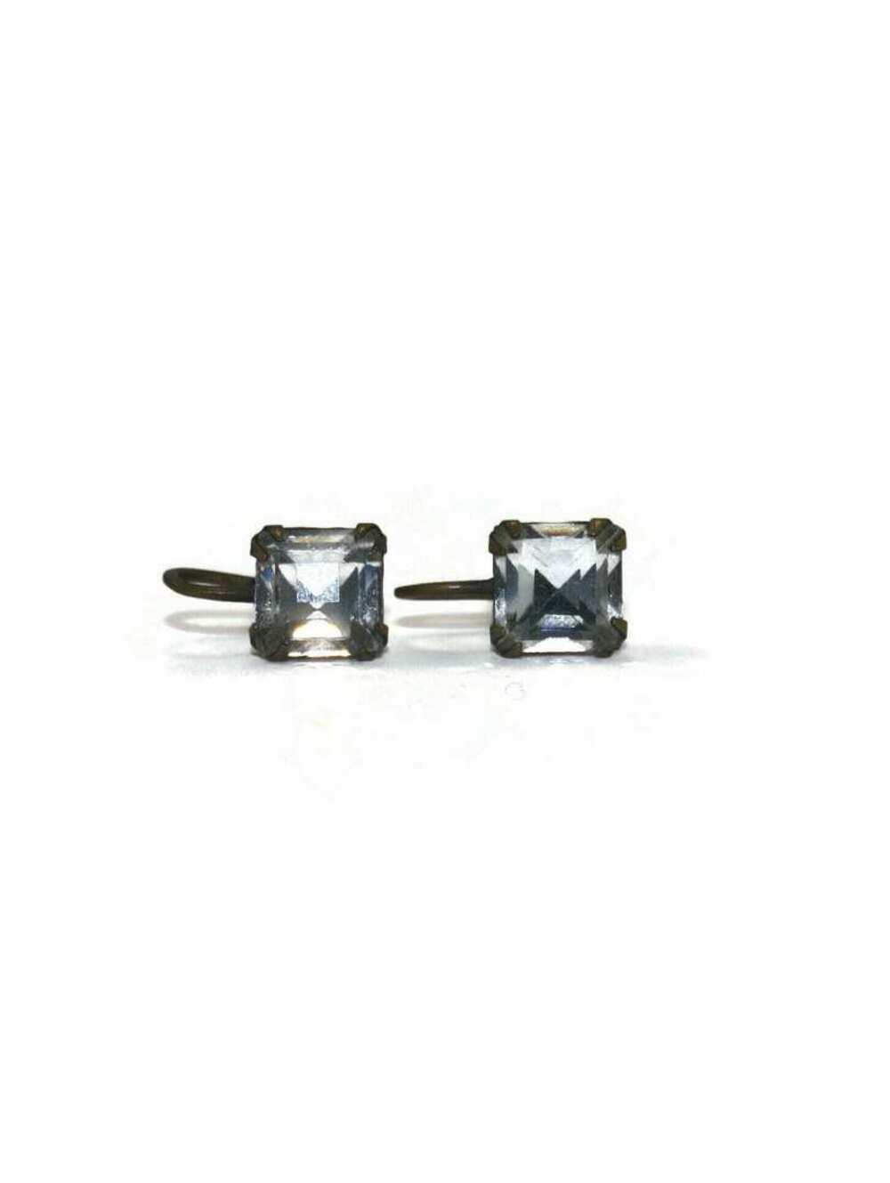 Vintage Gold Tone and 3 Carat Square Faux Diamonds Screw Back Earrings.
